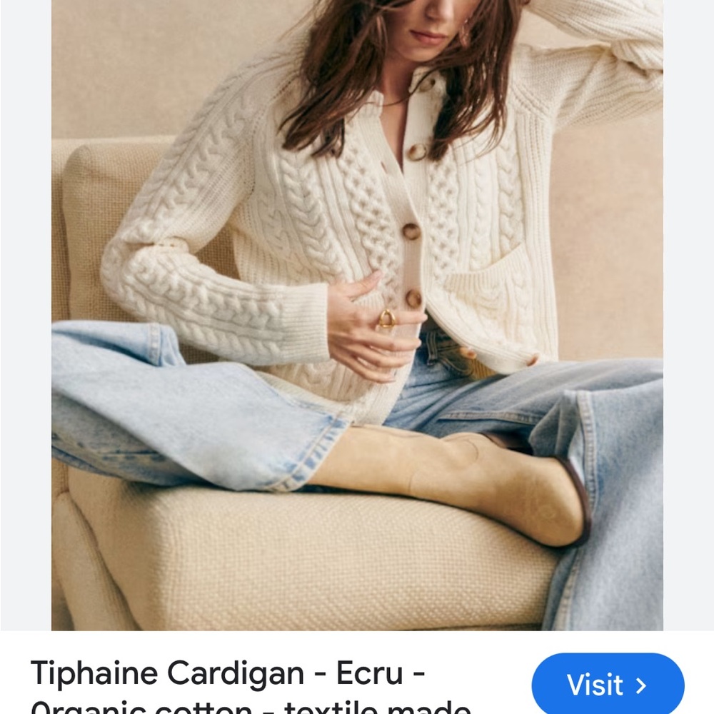 Sezane Tiphanie Cardigan - Cream 100% organic cotton